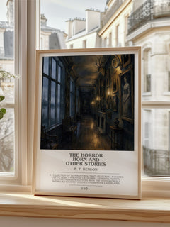The Horror Horn And Other Stories Bookish Wall Art by E. F. Benson – framed print by a bright window