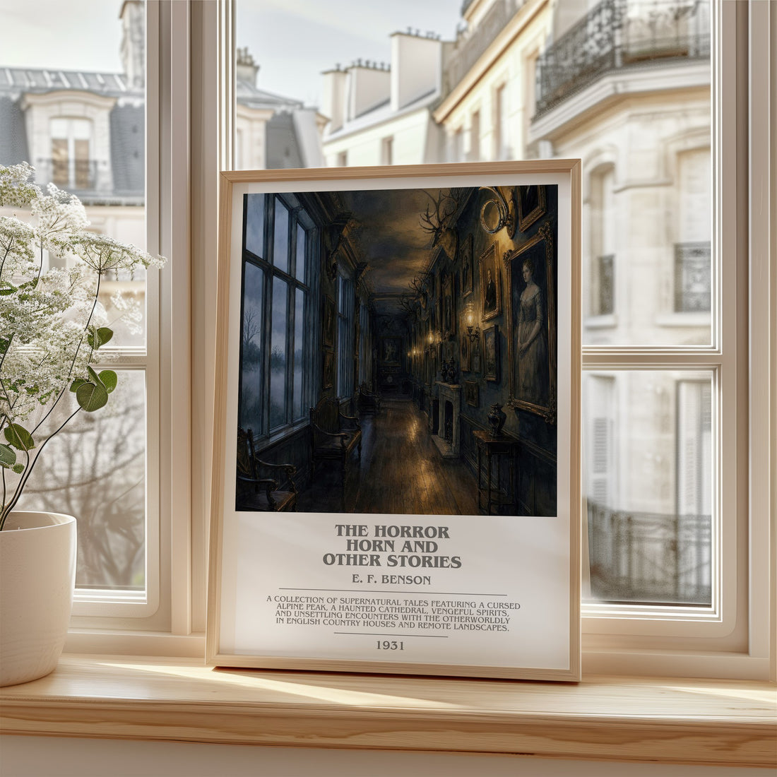 The Horror Horn And Other Stories Bookish Wall Art by E. F. Benson – framed print by a bright window
