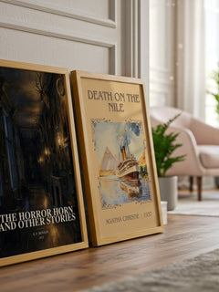 The Horror Horn And Other Stories watercolour print framed by window – literary home decor