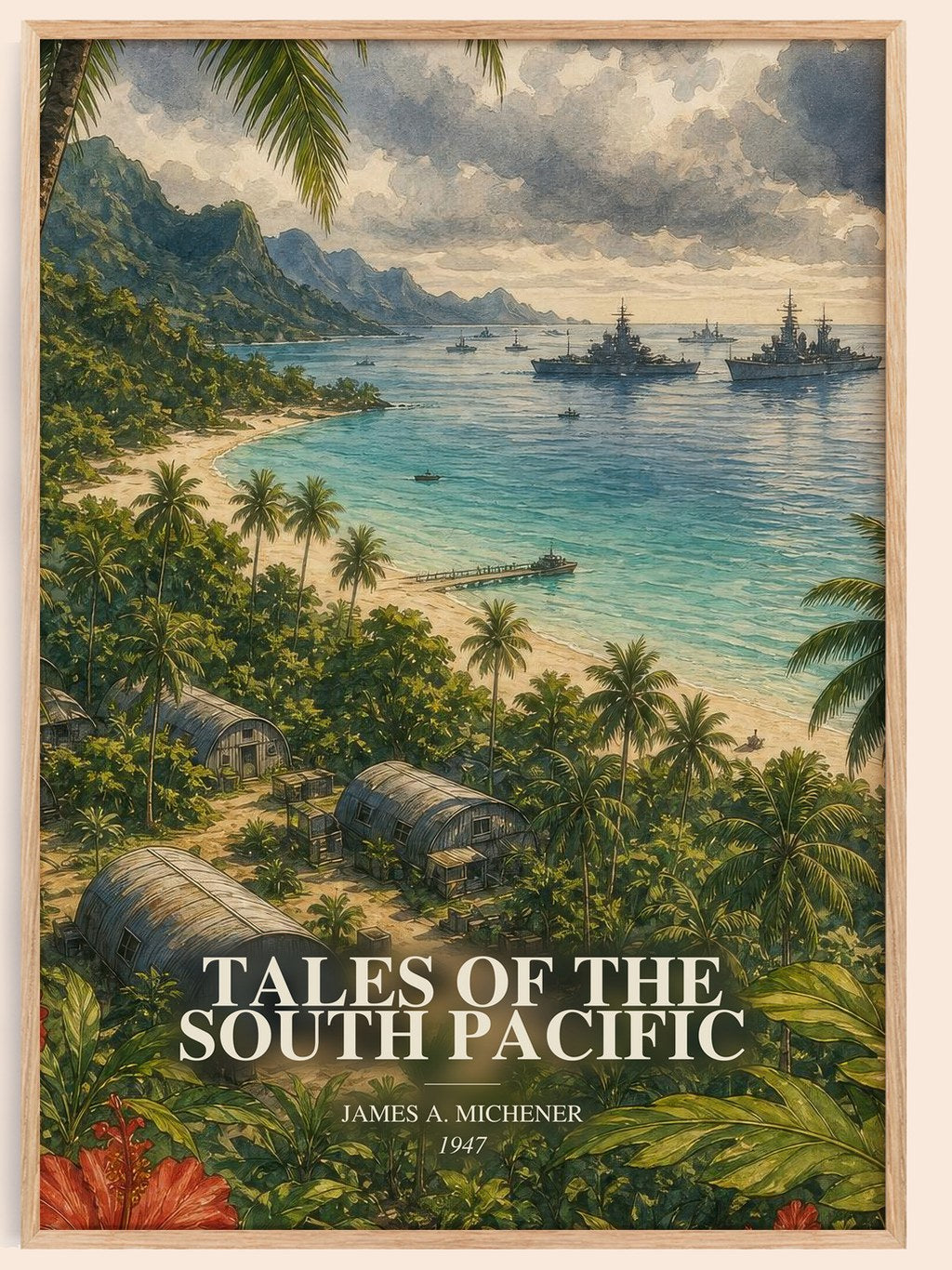 Tales of the South Pacific watercolour book poster by James A. Michener – framed literary art print