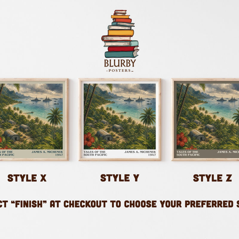 Tales of the South Pacific literary print in frame leaning in hallway – historical fiction wall art