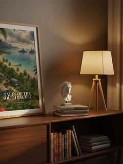Tales of the South Pacific watercolour print on bookshelf – James A. Michener fan gift