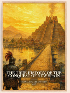 The True History of the Conquest of New Spain watercolour book poster by Bernal Díaz del Castillo – framed literary art print