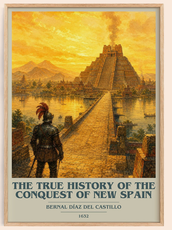The True History of the Conquest of New Spain book cover book poster by Bernal Díaz del Castillo – framed literary art print