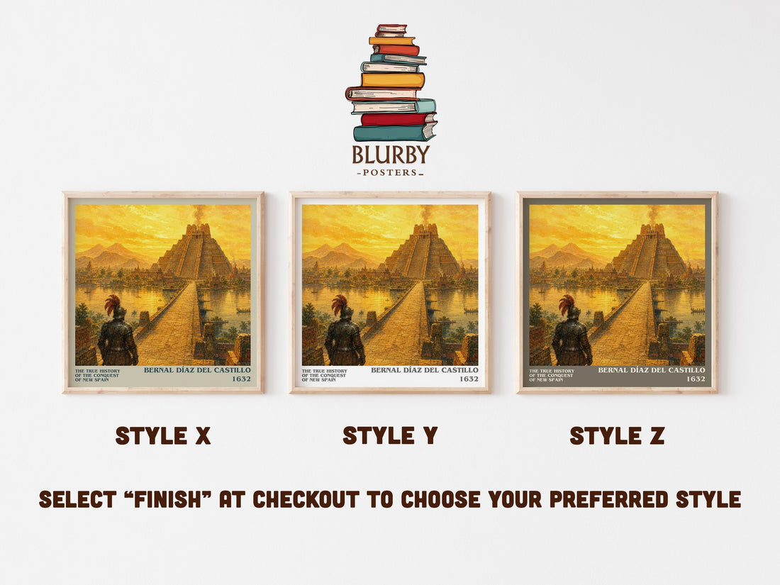 The True History of the Conquest of New Spain literary print in frame leaning in hallway – non fiction wall art (mockup)
