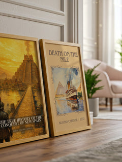 The True History of the Conquest of New Spain watercolour print framed by window – literary home decor