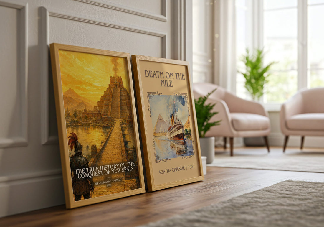 The True History of the Conquest of New Spain watercolour print framed by window – literary home decor