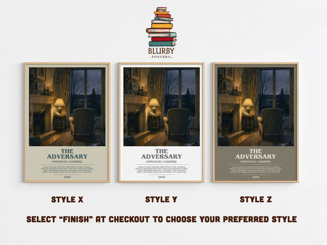 The Adversary Bookish Wall Art by Emmanuel Carrère – Style X, Y and Z side by side – choose your finish