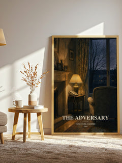 The Adversary watercolour print in frame leaning in hallway – non fiction wall art