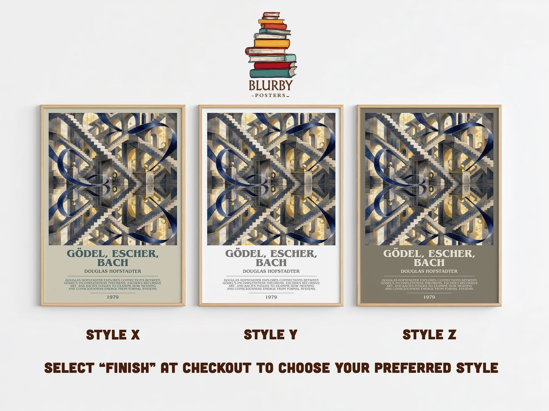 Gödel, Escher, Bach Bookish Wall Art by Douglas Hofstadter – Style X, Y and Z side by side – choose your finish