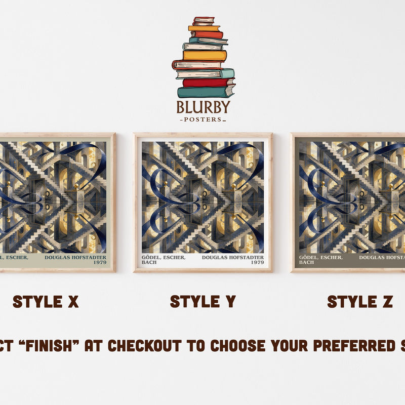 Gödel, Escher, Bach literary print in frame leaning in hallway – non fiction wall art