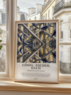 Gödel, Escher, Bach Bookish Wall Art by Douglas Hofstadter – framed print by a bright window
