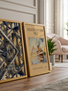 Gödel, Escher, Bach watercolour print framed by window – literary home decor