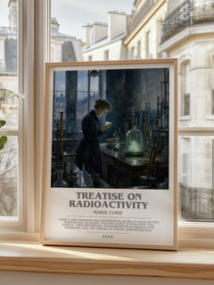 Treatise on Radioactivity Bookish Wall Art by Marie Curie – framed print by a bright window