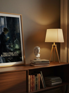 Treatise on Radioactivity watercolour print on bookshelf – Marie Curie fan gift