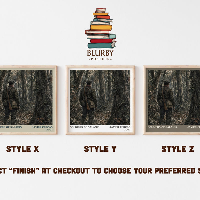 Soldiers of Salamis literary print in frame leaning in hallway – literary fiction wall art