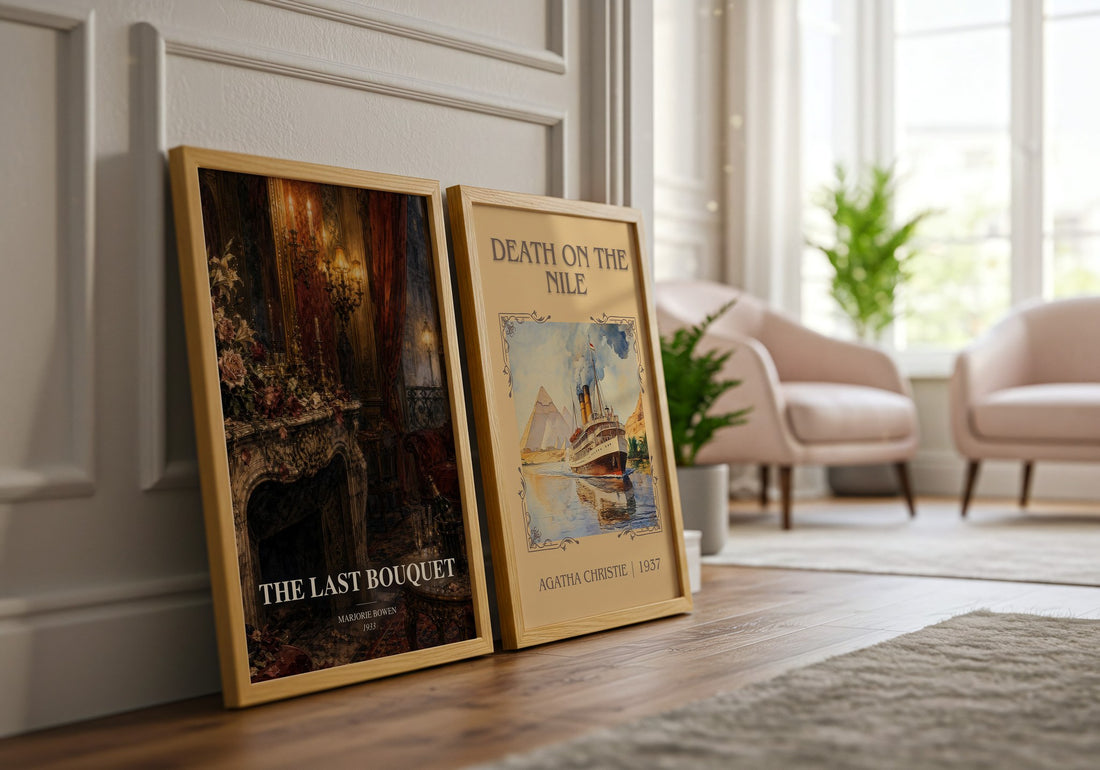 The Last Bouquet watercolour print framed by window – literary home decor