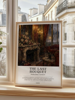 The Last Bouquet Bookish Wall Art by Marjorie Bowen – framed print by a bright window