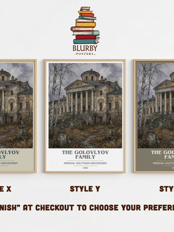 The Golovlyov Family book cover print in frame leaning in hallway – satire wall art