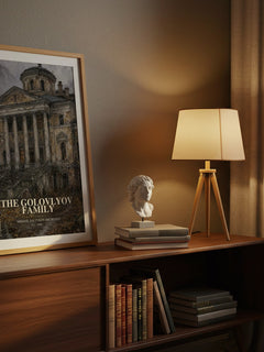 The Golovlyov Family watercolour print on bookshelf – Mikhail Saltykov-Shchedrin fan gift