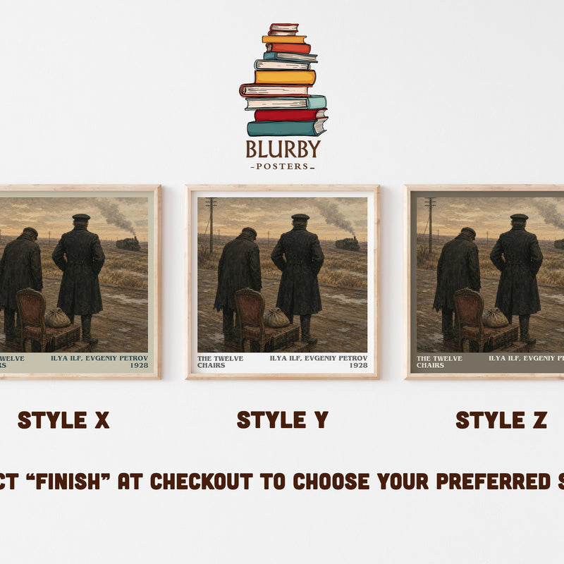 The Twelve Chairs literary print in frame leaning in hallway – satire wall art