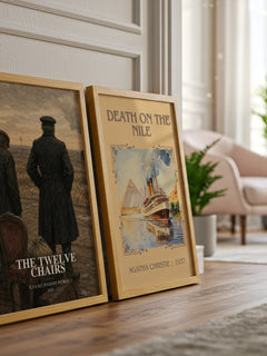 The Twelve Chairs watercolour print framed by window – literary home decor