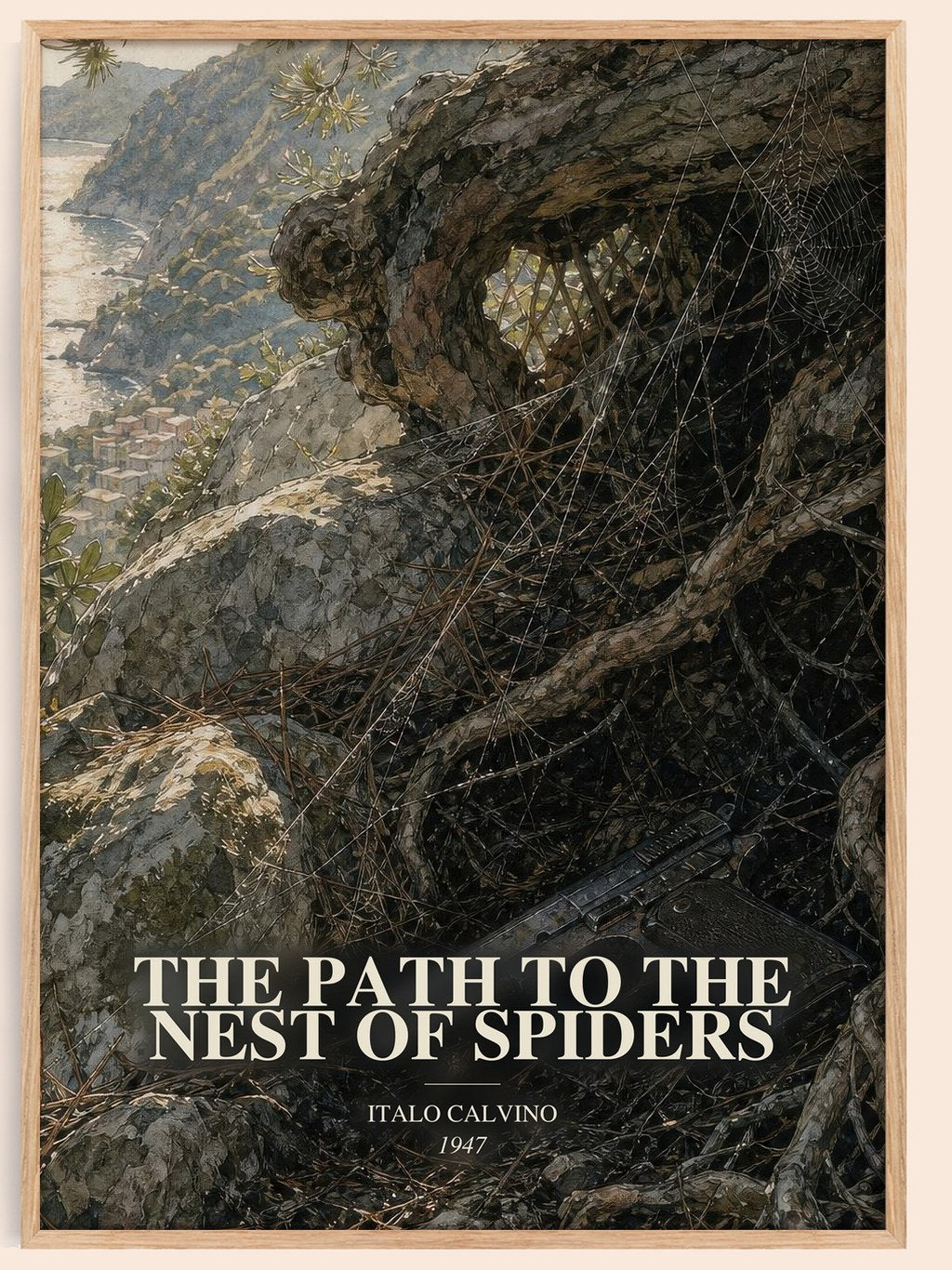 The Path to the Nest of Spiders watercolour book poster by Italo Calvino – framed literary art print