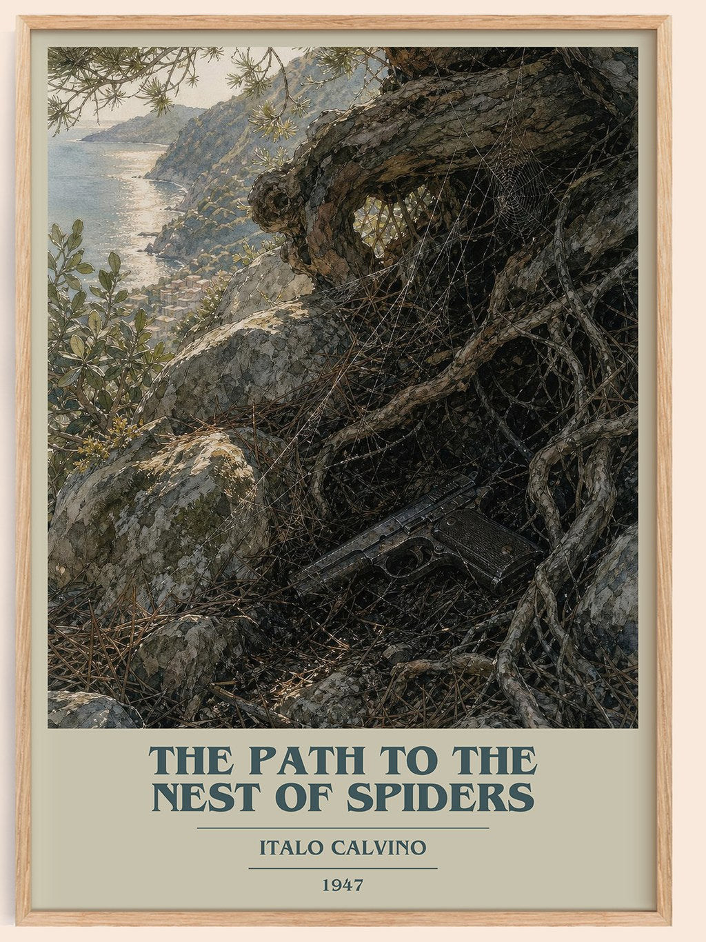 The Path to the Nest of Spiders book cover book poster by Italo Calvino – framed literary art print