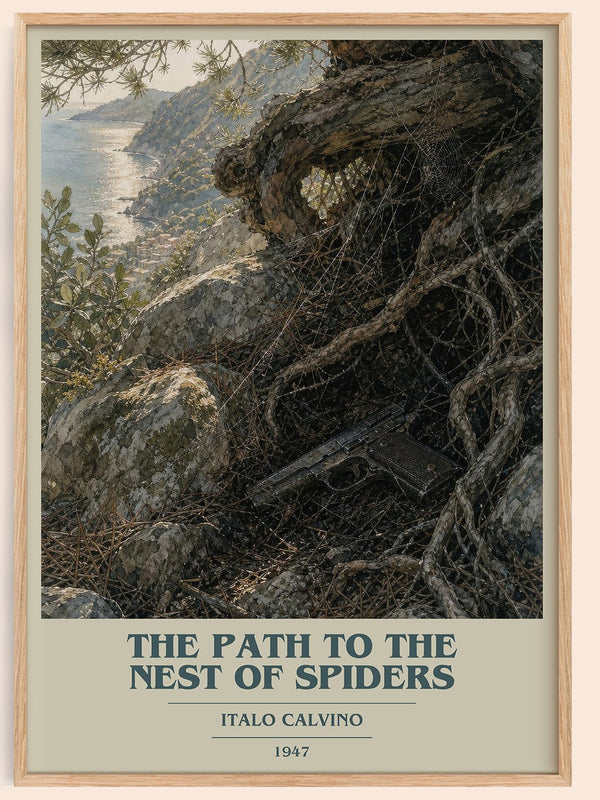 The Path to the Nest of Spiders book cover book poster by Italo Calvino – framed literary art print