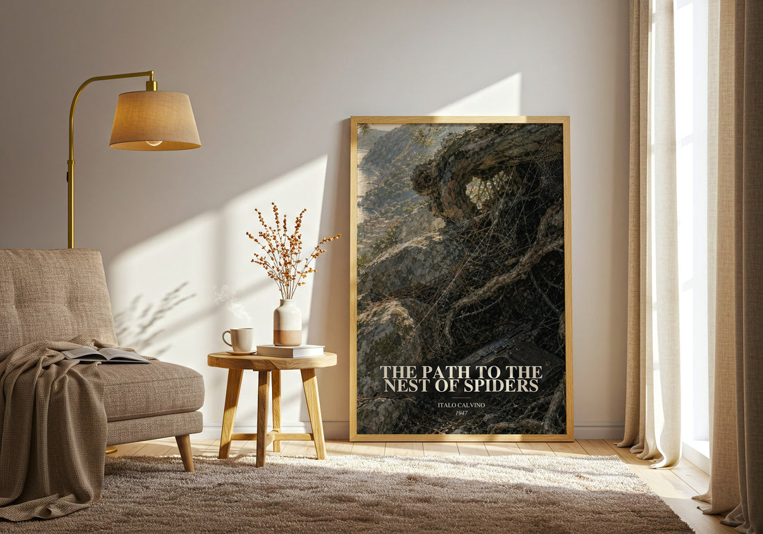 The Path to the Nest of Spiders watercolour print in frame leaning in hallway – coming of age wall art