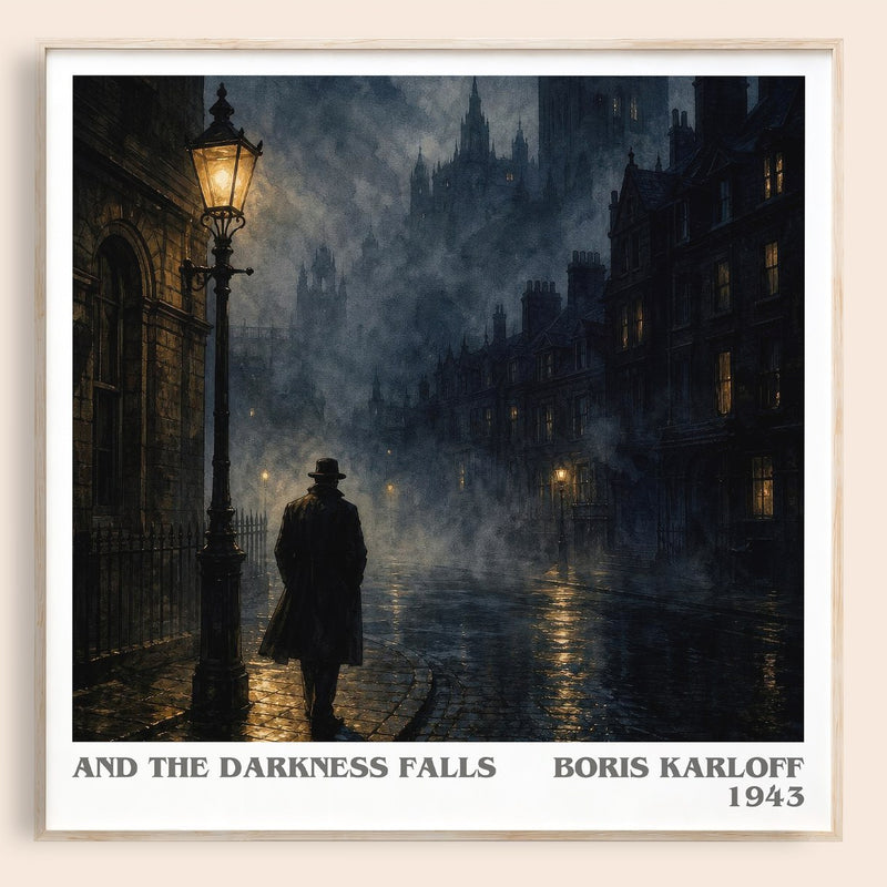 And The Darkness Falls literary book poster by Boris Karloff – framed literary art print