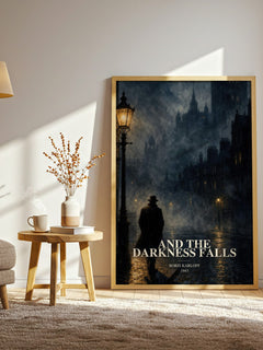 And The Darkness Falls watercolour print in frame leaning in hallway – horror wall art