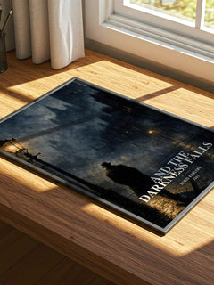 And The Darkness Falls watercolour book poster framed on wall – horror wall art