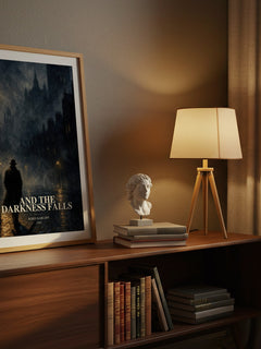 And The Darkness Falls watercolour print on bookshelf – Boris Karloff fan gift