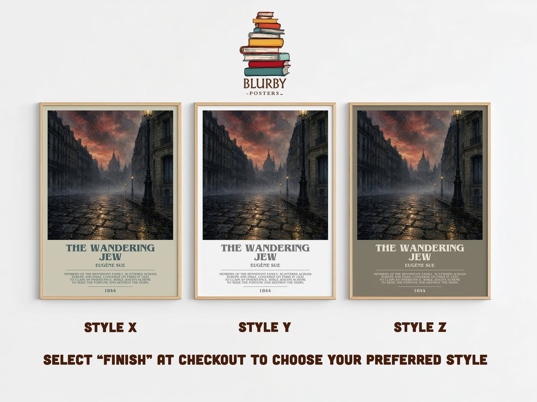 The Wandering Jew Bookish Wall Art by Eugène Sue – Style X, Y and Z side by side – choose your finish