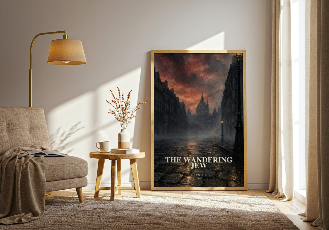 The Wandering Jew watercolour print in frame leaning in hallway – gothic wall art