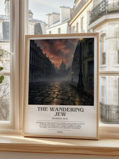 The Wandering Jew Bookish Wall Art by Eugène Sue – framed print by a bright window