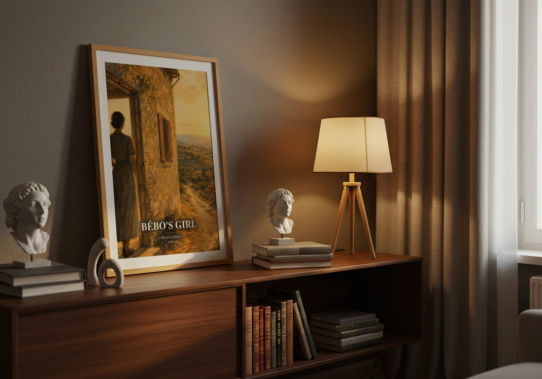 Bébo's Girl watercolour print on bookshelf – Carlo Cassola fan gift