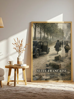 Suite Française watercolour print in frame leaning in hallway – historical fiction wall art