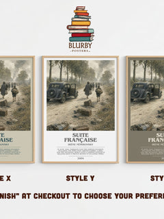 Suite Française Bookish Wall Art by Irène Némirovsky – Style X, Y and Z side by side – choose your finish