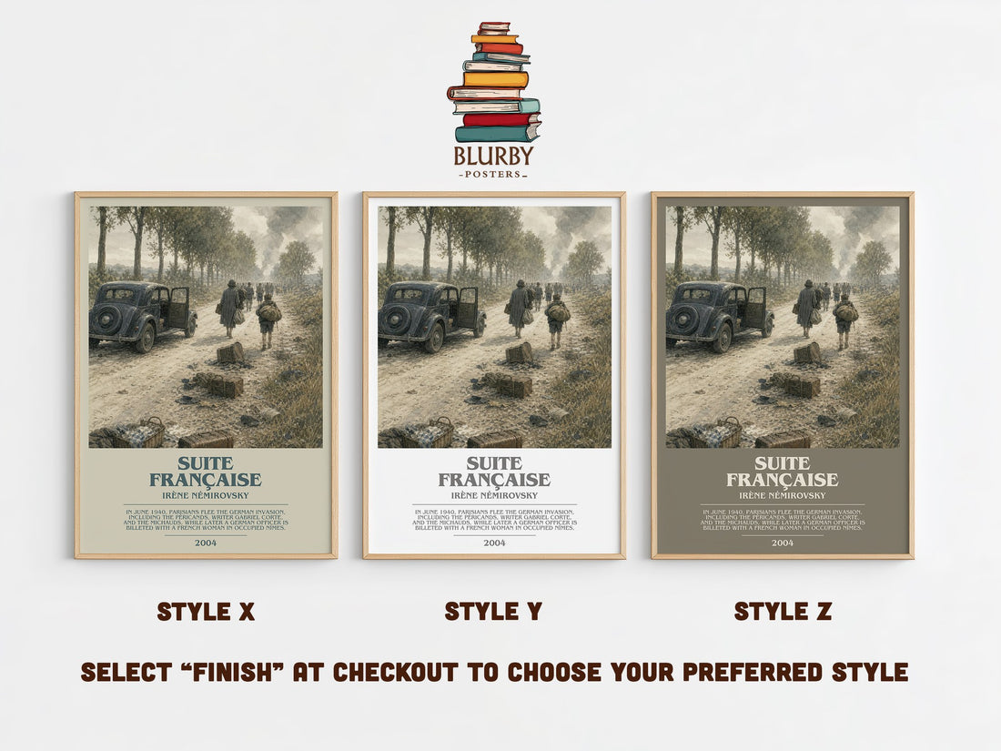 Suite Française Bookish Wall Art by Irène Némirovsky – Style X, Y and Z side by side – choose your finish