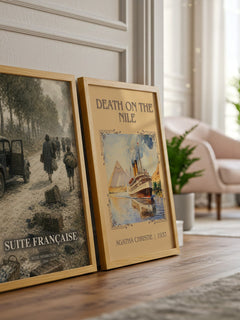 Suite Française watercolour print framed by window – literary home decor