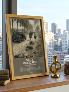 Suite Française Bookish Wall Art by Irène Némirovsky – framed print on a city-view windowsill