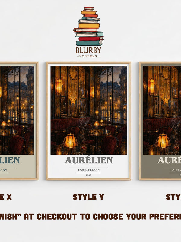 Aurélien book cover print in frame leaning in hallway – literary fiction wall art