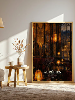Aurélien watercolour print in frame leaning in hallway – literary fiction wall art