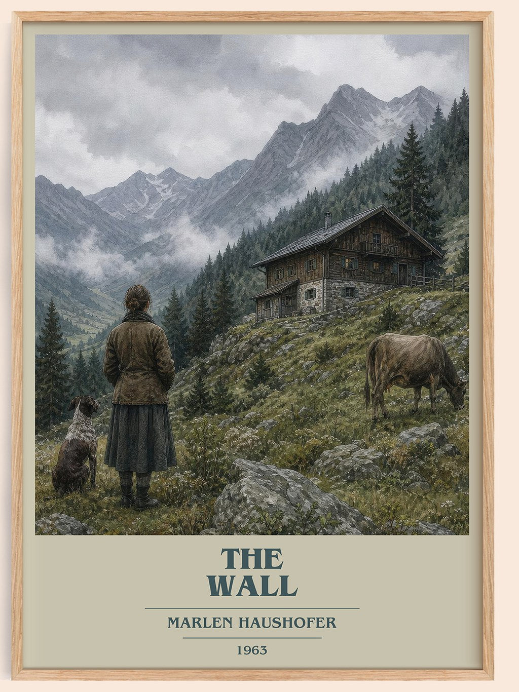 The Wall book cover book poster by Marlen Haushofer – framed literary art print