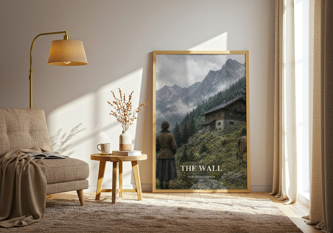 The Wall watercolour print in frame leaning in hallway – literary fiction wall art