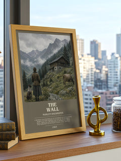 The Wall Bookish Wall Art by Marlen Haushofer – framed print on a city-view windowsill