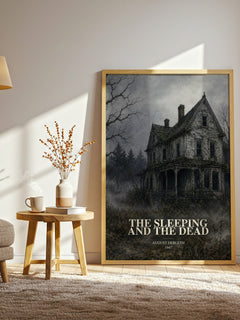The Sleeping And The Dead watercolour print in frame leaning in hallway – literary fiction wall art