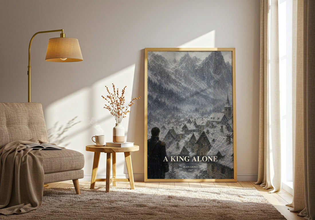 A King Alone watercolour print in frame leaning in hallway – literary fiction wall art